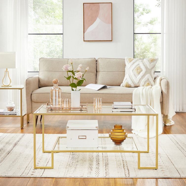 Glass coffee table on sale gold frame